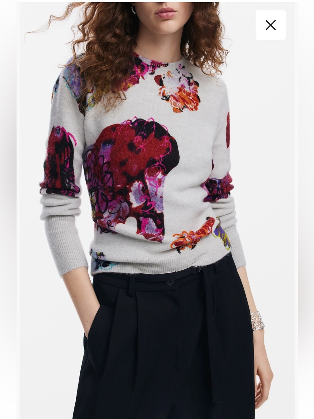 NWT~ Desigual Maxflower Scribble Print Floral Crewneck Sweater Sz. Medium